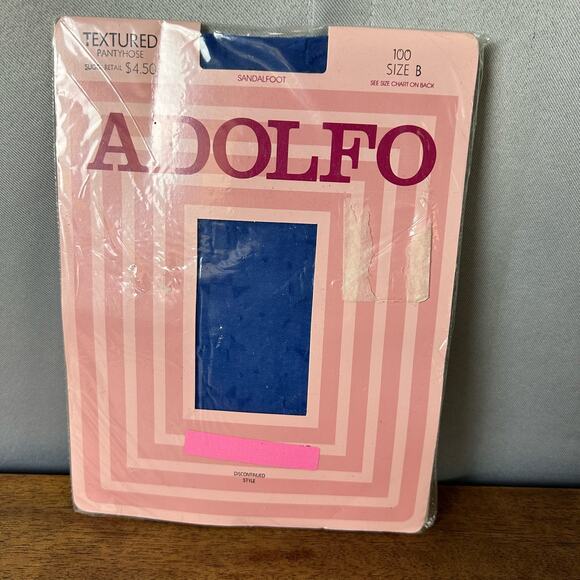 Womens NOS Vintage Adolfo Bright Blue Textured Sandalfoot Nylon Pantyhose Size B - Picture 1 of 5